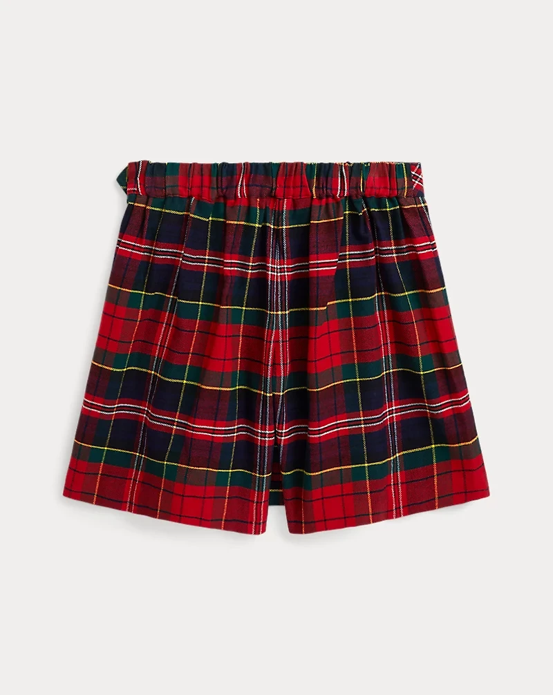 Plaid Faux-Wrap Cotton Flannel Skort
