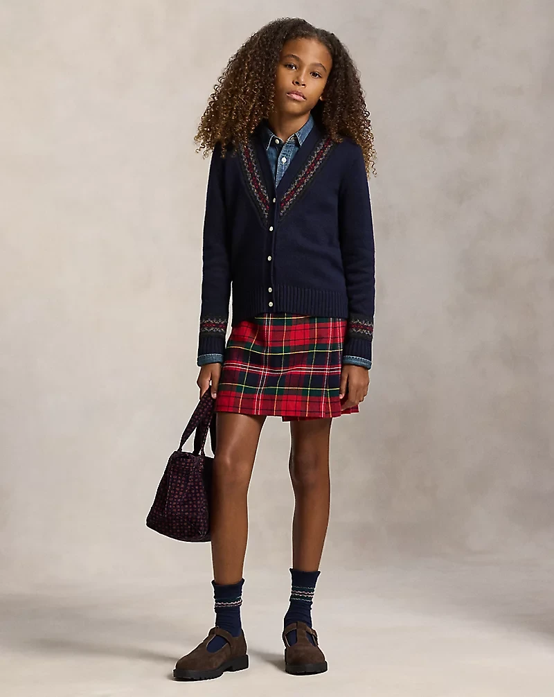 Plaid Faux-Wrap Cotton Flannel Skort