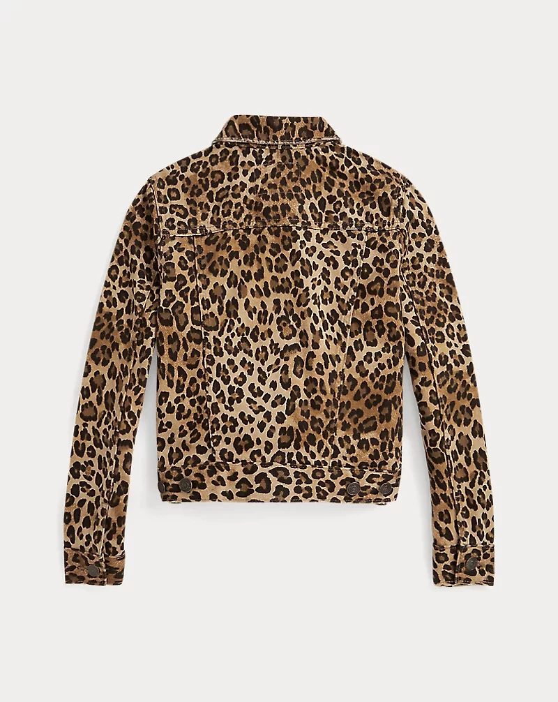Leopard-Print Denim Trucker Jacket
