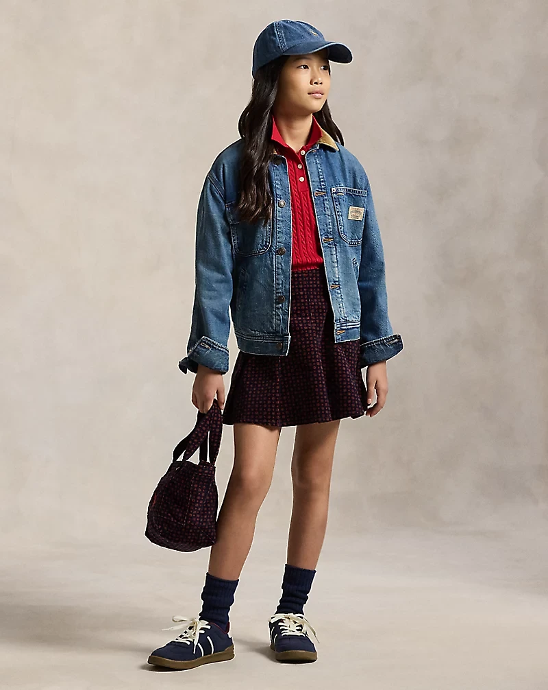 Floral Pleated Corduroy Skirt