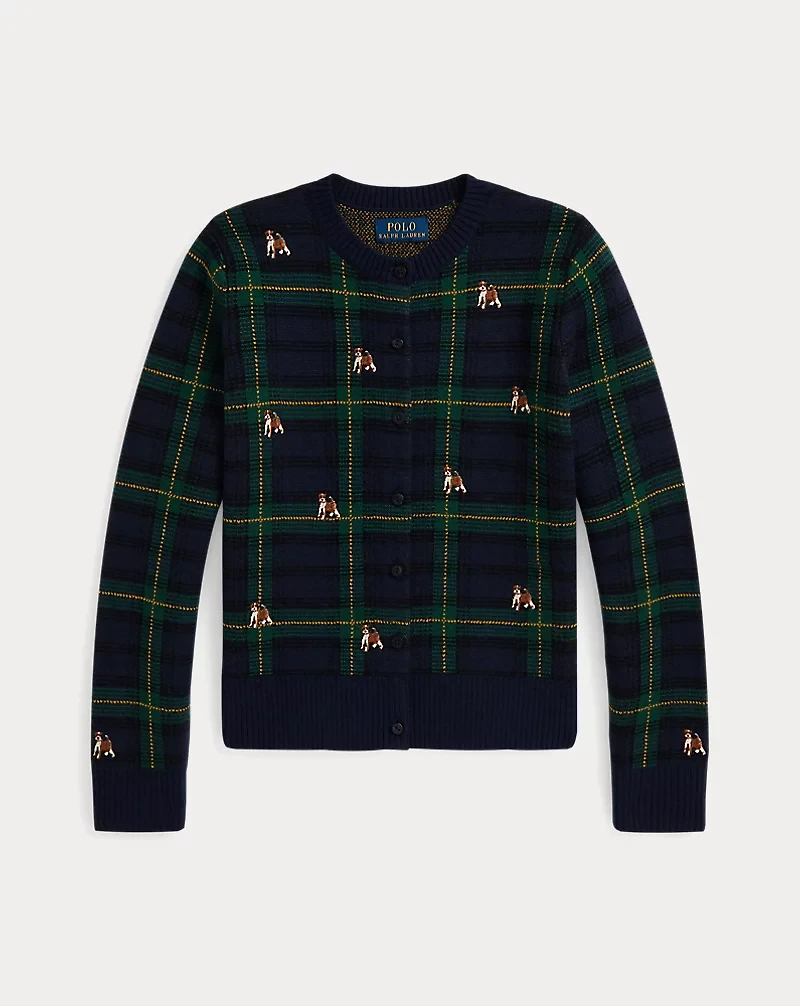 Dog-Embroidered Wool Cardigan