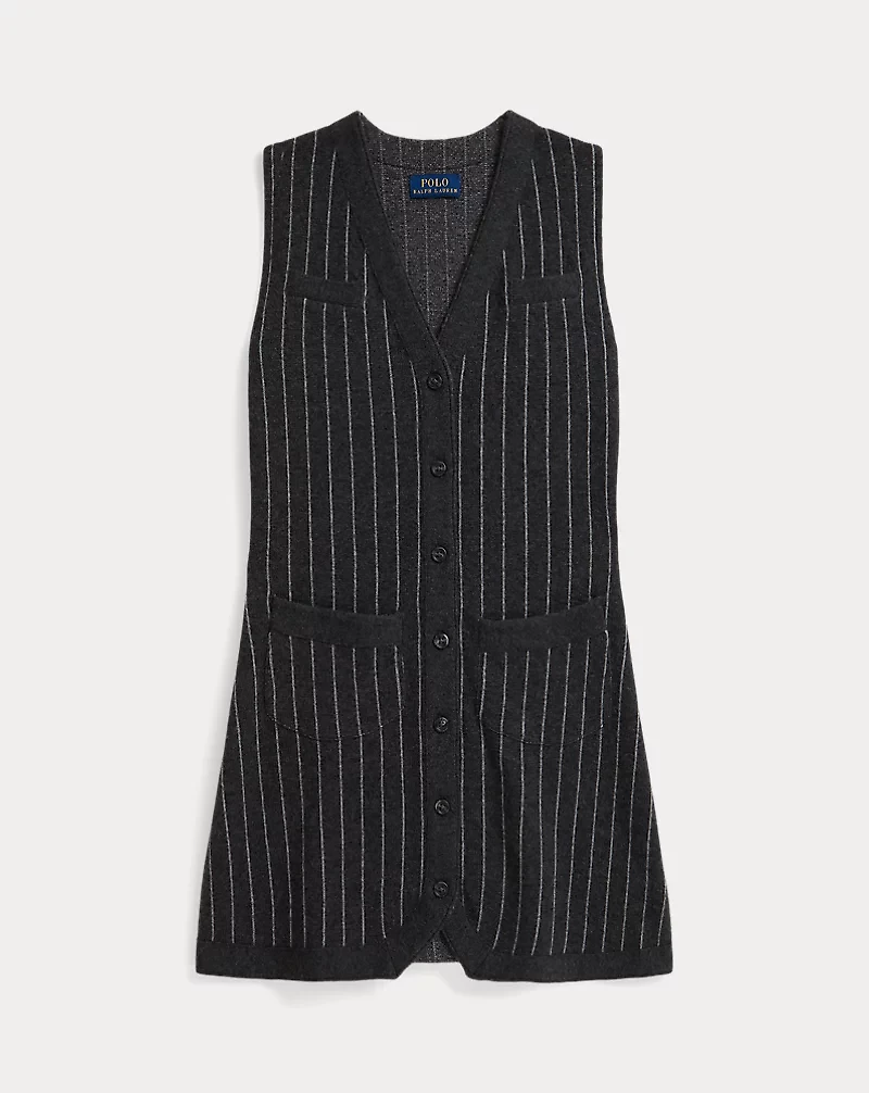Pinstripe Wool Sleeveless Sweater Dress