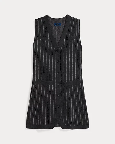 Pinstripe Wool Sleeveless Sweater Dress