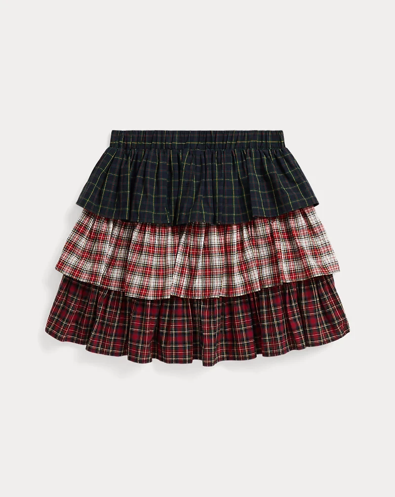 Plaid Tiered Poplin Skirt