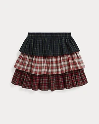Plaid Tiered Poplin Skirt