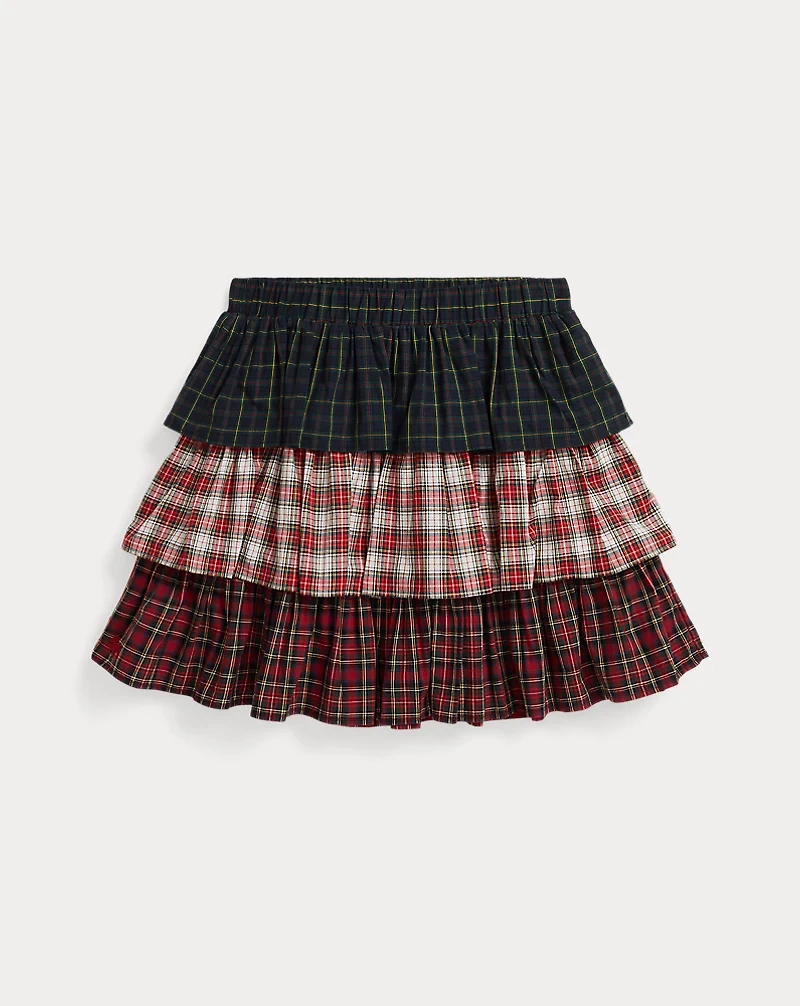 Plaid Tiered Poplin Skirt