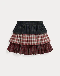 Plaid Tiered Poplin Skirt