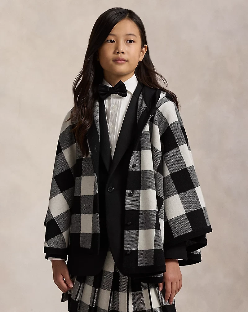 Checked Wool Hooded Poncho