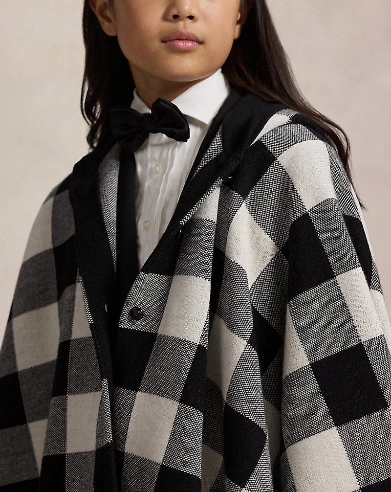 Checked Wool Hooded Poncho