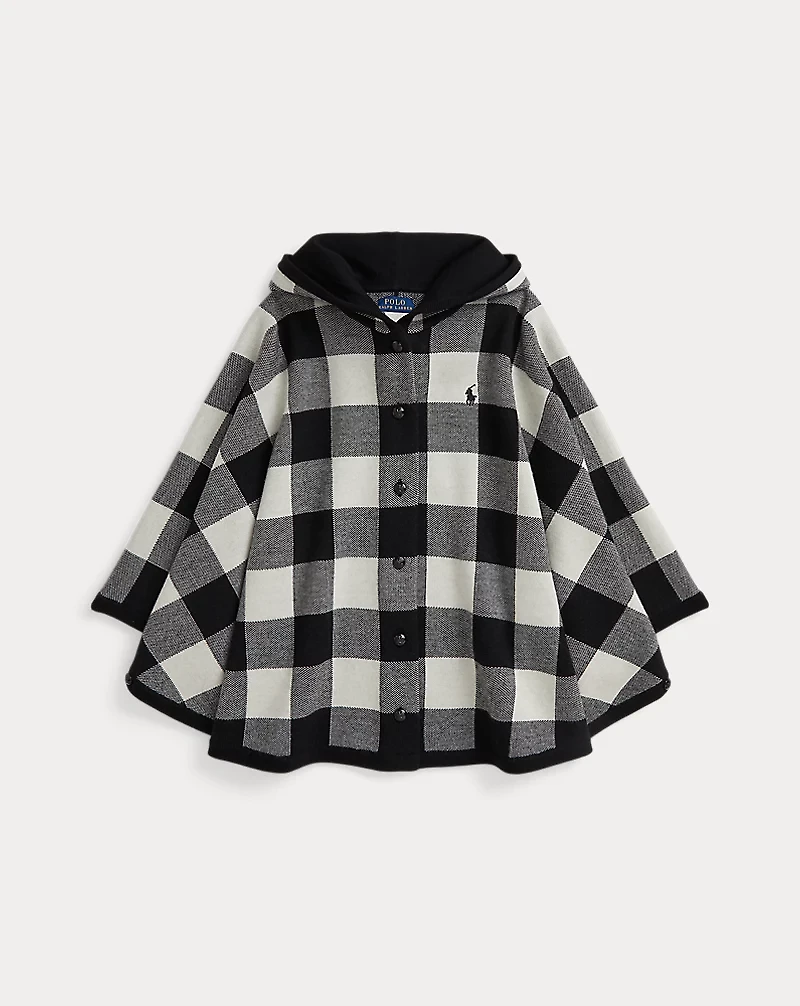 Checked Wool Hooded Poncho