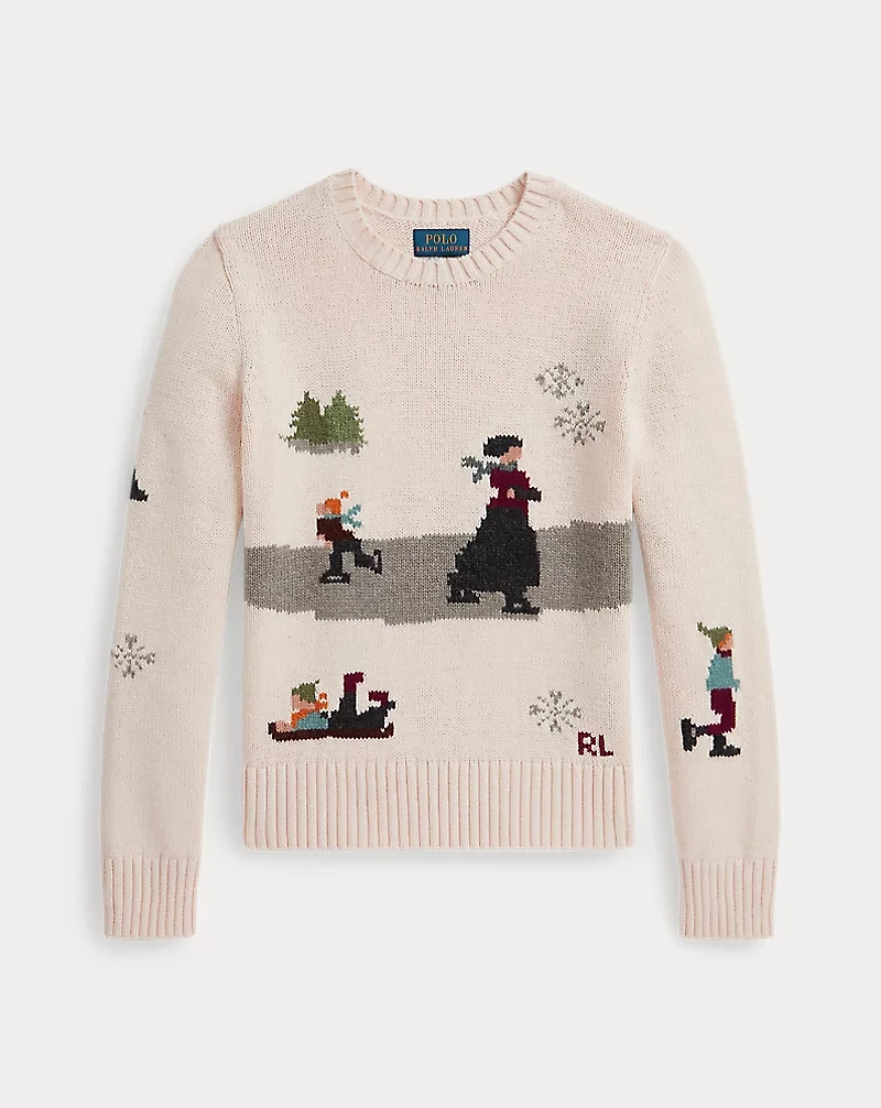 Ice Skater-Intarsia Crewneck Sweater
