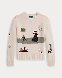 Ice Skater-Intarsia Crewneck Sweater