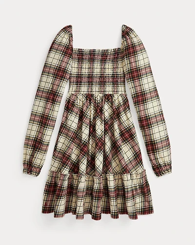 Plaid Ruffled Cotton Jersey Dress