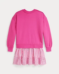 Striped-Skirt Loopback Fleece Dress