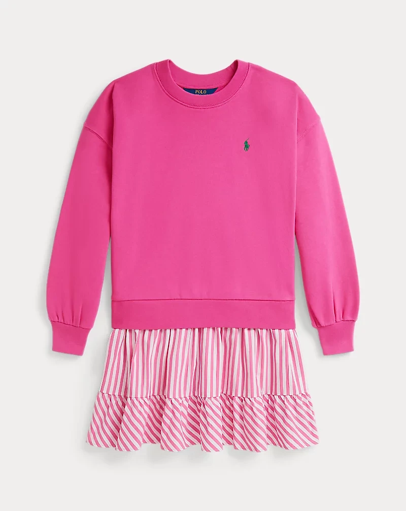 Striped-Skirt Loopback Fleece Dress