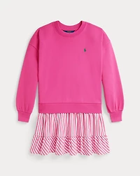 Striped-Skirt Loopback Fleece Dress