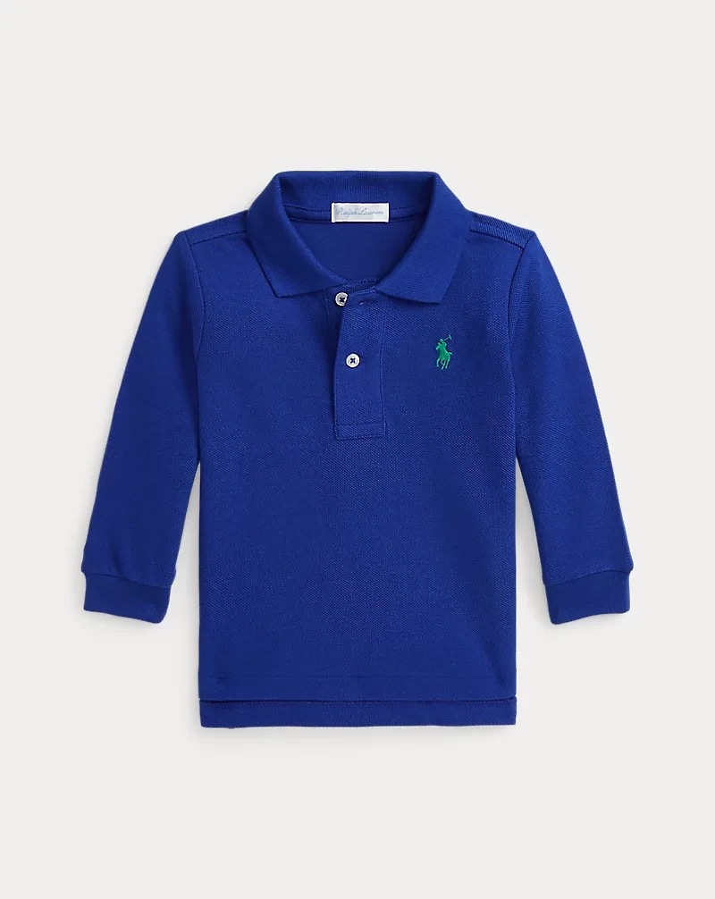 Cotton Mesh Long-Sleeve Polo Shirt