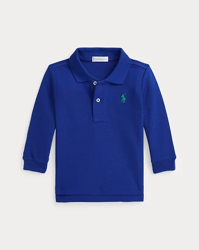 Cotton Mesh Long-Sleeve Polo Shirt