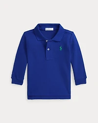 Cotton Mesh Long-Sleeve Polo Shirt
