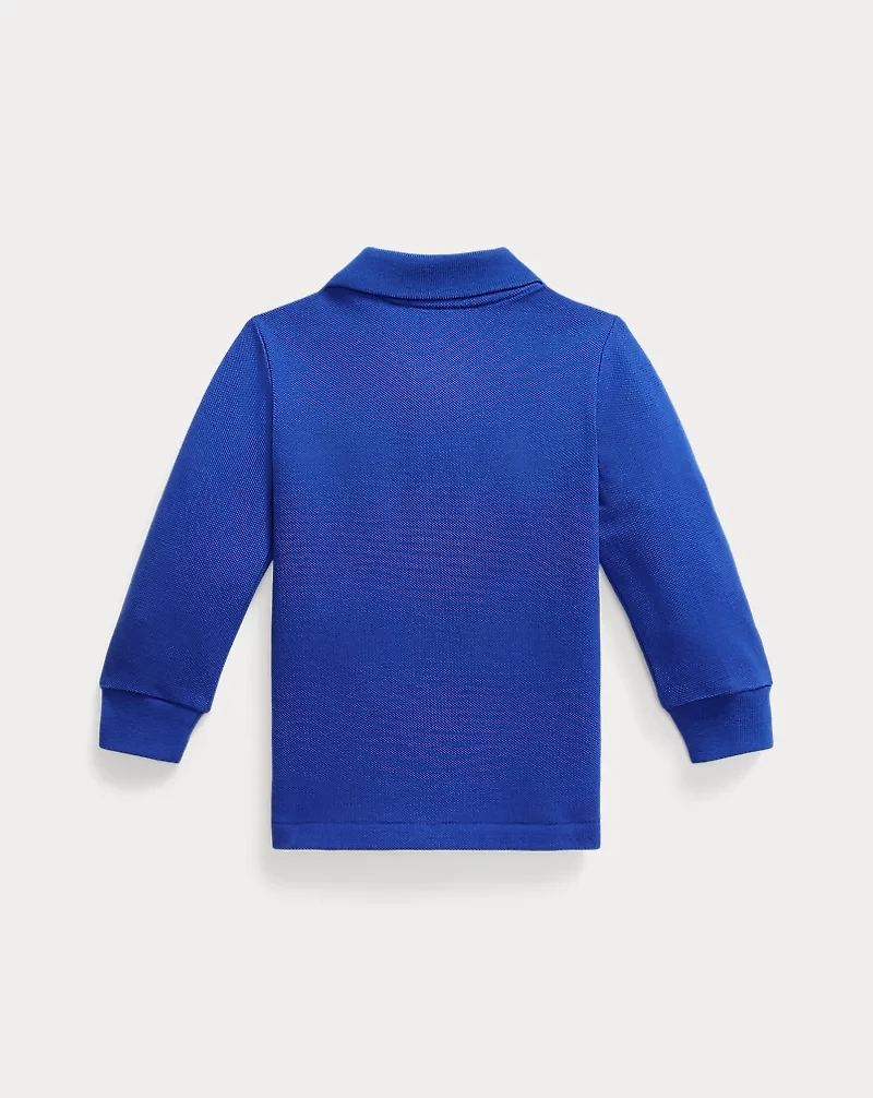 Cotton Mesh Long-Sleeve Polo Shirt