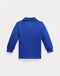 Cotton Mesh Long-Sleeve Polo Shirt
