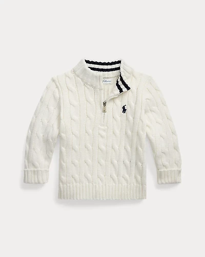 Cable-Knit Cotton Quarter-Zip Sweater