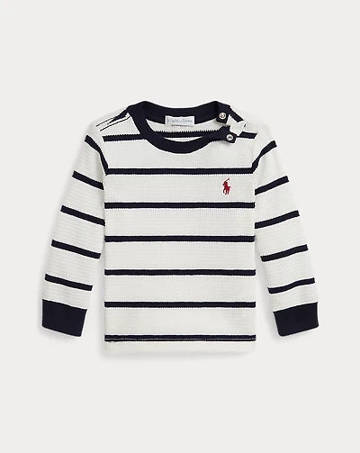 Striped Waffle Cotton Long-Sleeve Tee
