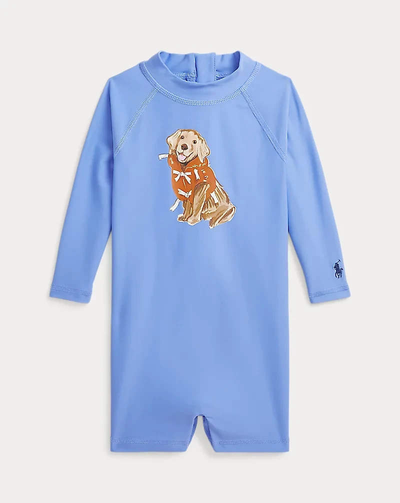 Dog-Print Rash Guard Shortall