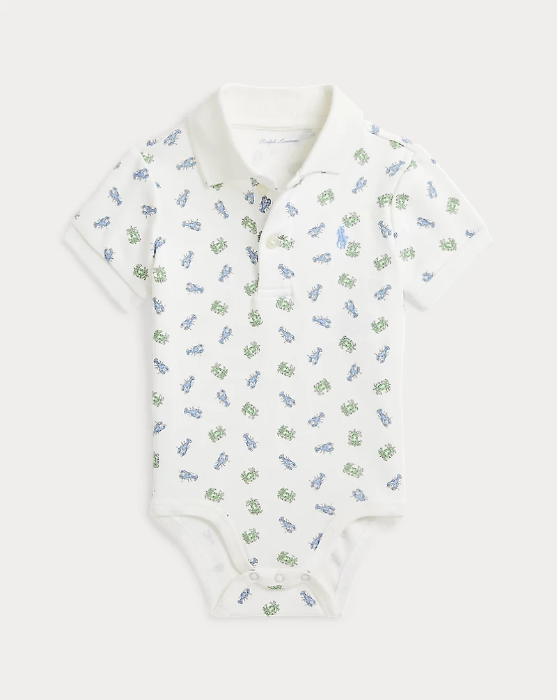 Crab-Print Soft Cotton Polo Bodysuit