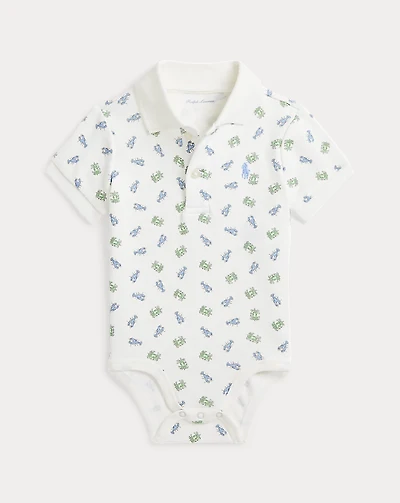 Crab-Print Soft Cotton Polo Bodysuit