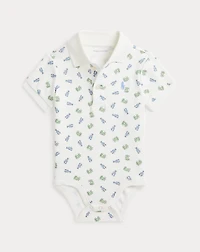 Crab-Print Soft Cotton Polo Bodysuit