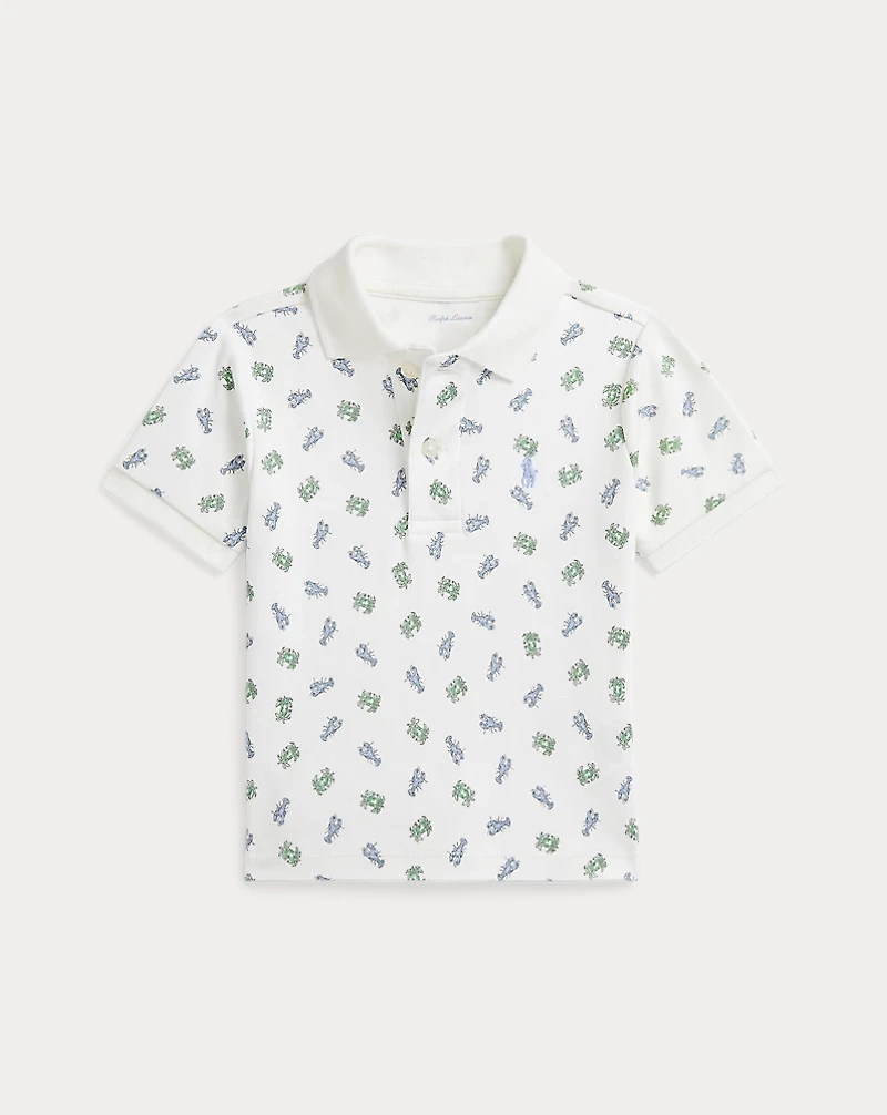Crab-Print Soft Cotton Polo Shirt