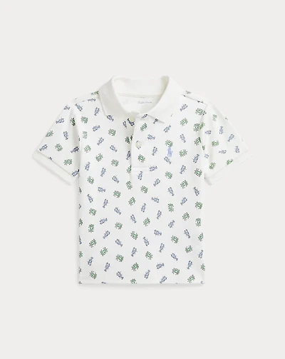 Crab-Print Soft Cotton Polo Shirt