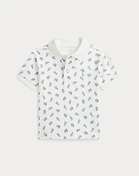 Crab-Print Soft Cotton Polo Shirt