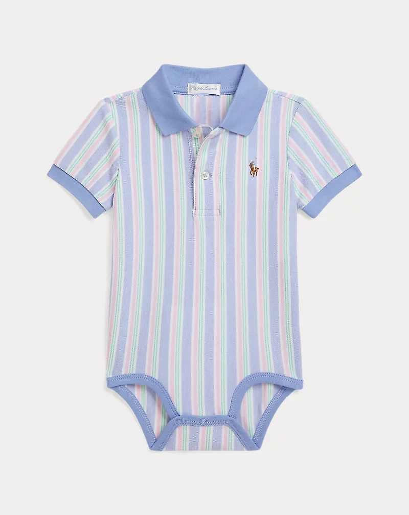 Striped Oxford Mesh Polo Bodysuit