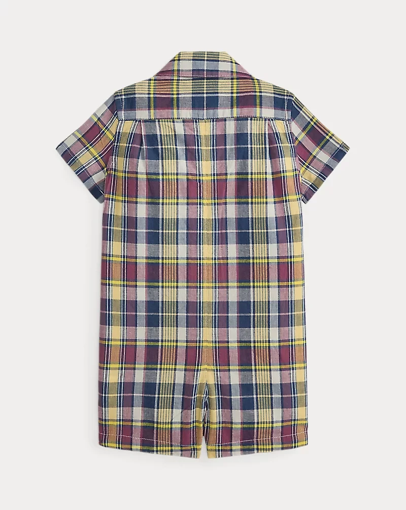 Plaid Cotton Camp-Collar Shortall
