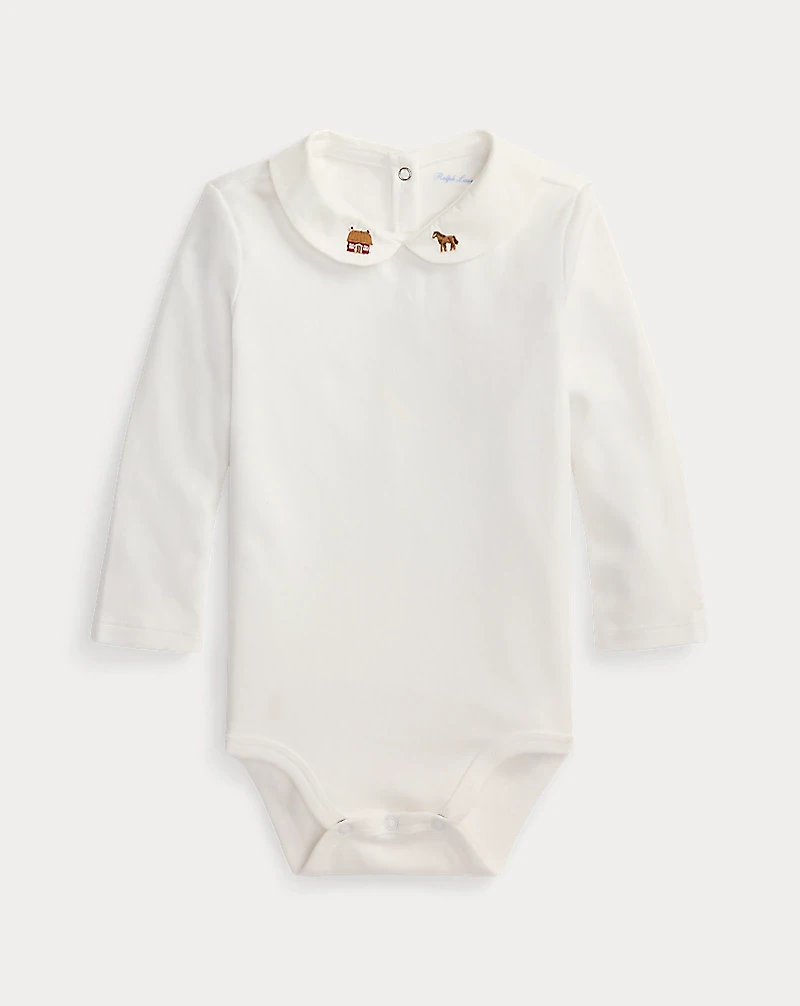 Embroidered-Collar Cotton Bodysuit