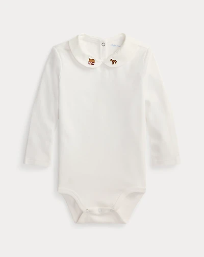 Embroidered-Collar Cotton Bodysuit