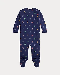 Alphabet-Print Cotton Footed Coverall
