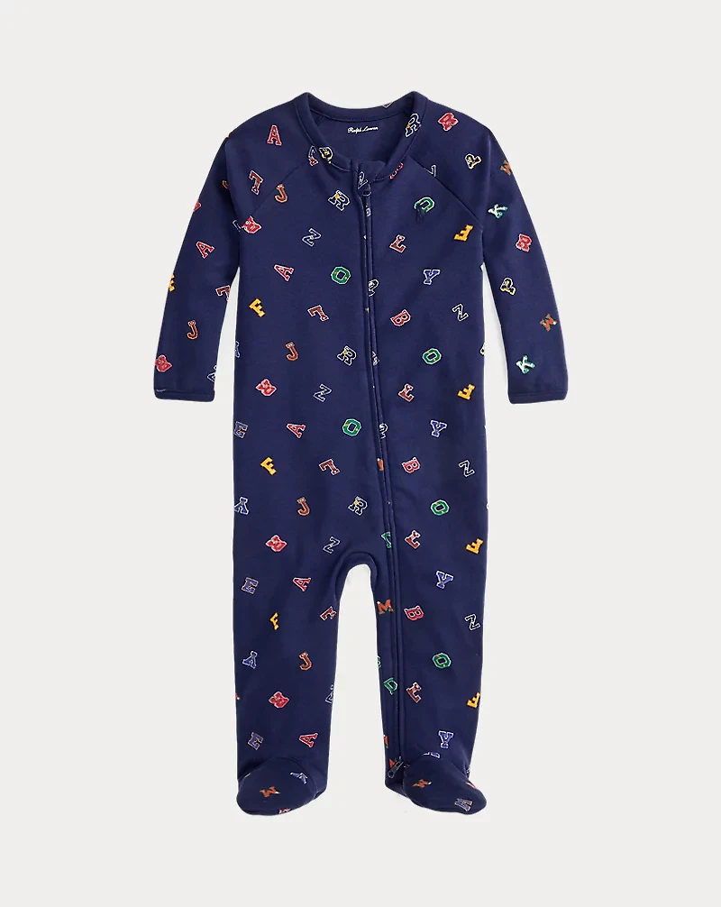 Alphabet-Print Cotton Footed Coverall