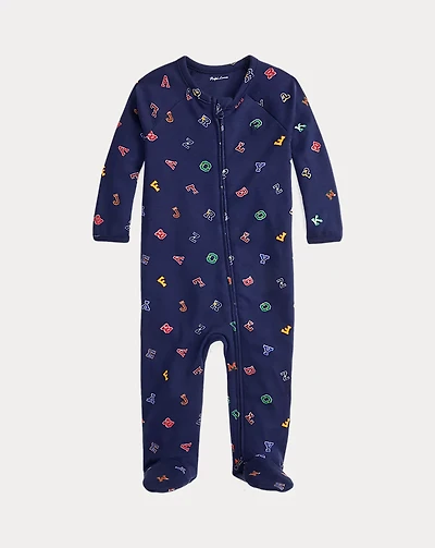 Alphabet-Print Cotton Footed Coverall