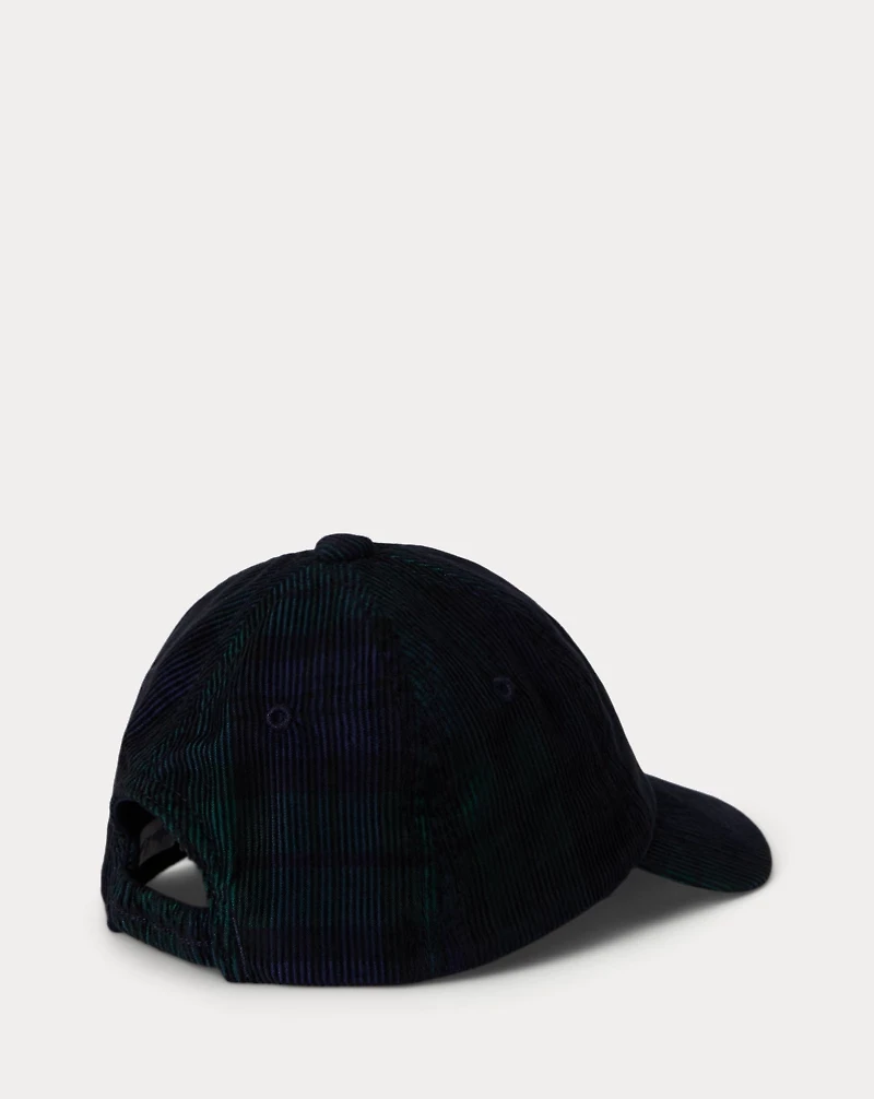 Plaid Polo Bear Corduroy Ball Cap
