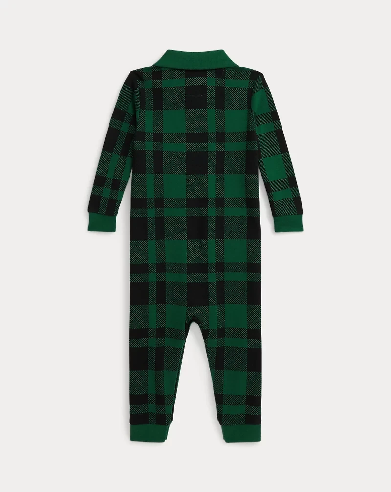 Plaid Cotton Mesh Polo Coverall