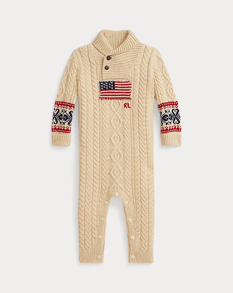 Flag Cable-Knit Cotton-Wool Coverall