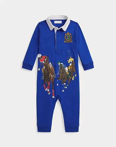 Equestrian-Print Cotton Rugby Coverall