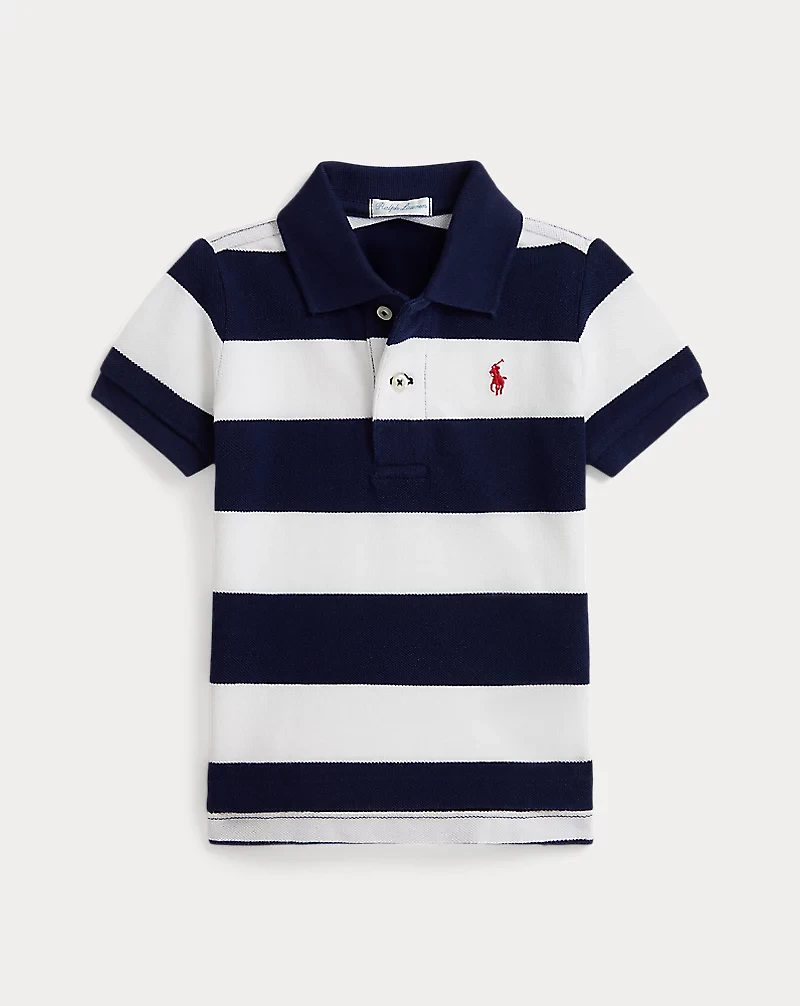 Striped Cotton Mesh Polo Shirt