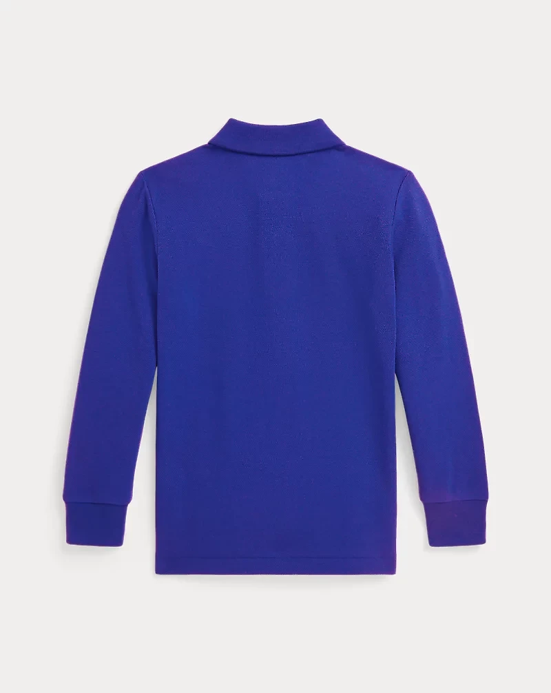 Cotton Mesh Long-Sleeve Polo Shirt
