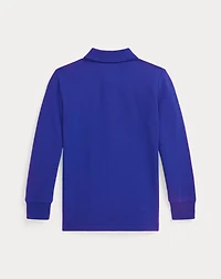 Cotton Mesh Long-Sleeve Polo Shirt