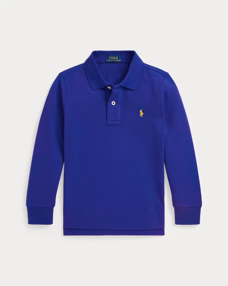 Cotton Mesh Long-Sleeve Polo Shirt