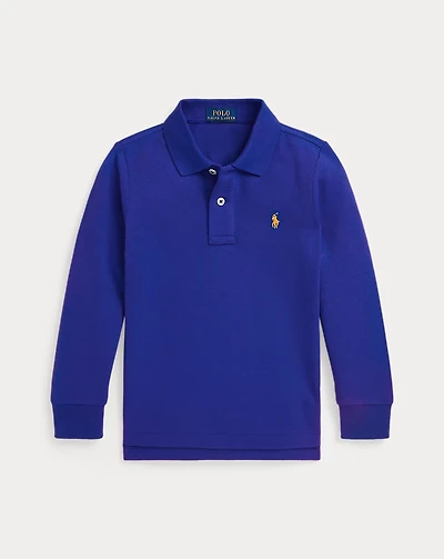 Cotton Mesh Long-Sleeve Polo Shirt